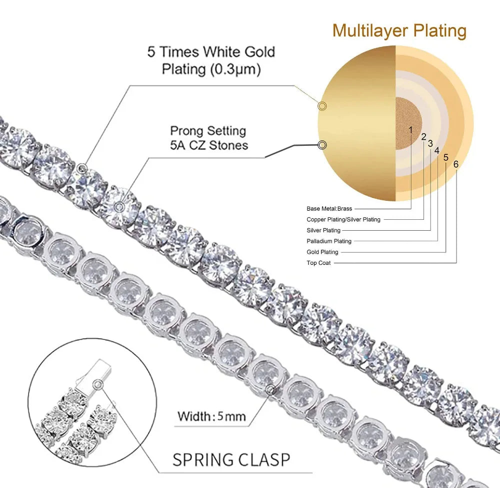 Jewelry Cubic Zirconia Iced Out  18k Gold Plated Bling Necklace For Women