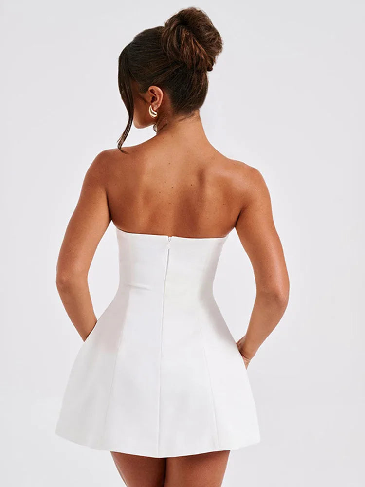 White Mini Dress Female High Waist