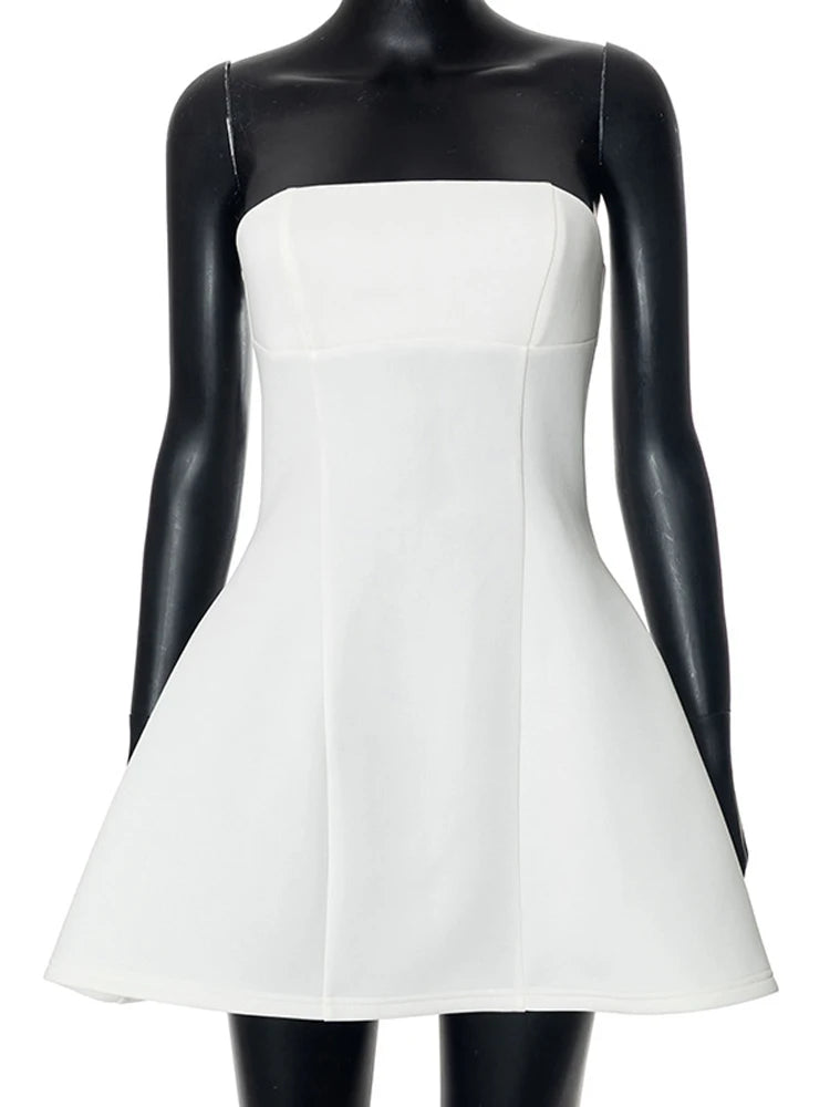 White Mini Dress Female High Waist